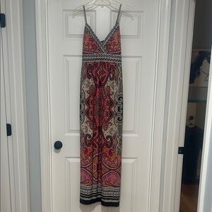 Christopher & Banks Pink and Black Paisley Maxi Dress with Spaghetti Straps